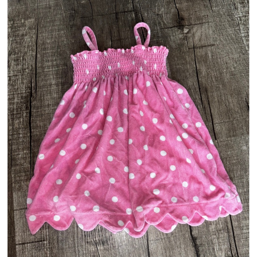Hanna Andersson Pink Polka Dot Terry Cloth Swim Cover Up Dress Toddler Size 90